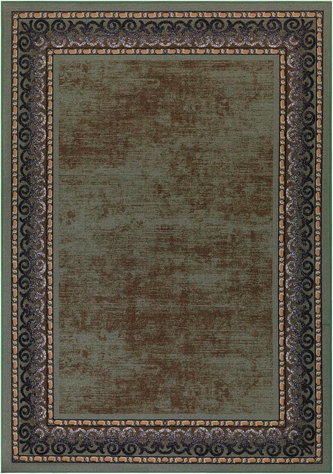 Antep Rugs Alfombras Bordered Modern 3x5 Non-Slip (Non-Skid) Low Pile Rubber Backing Indoor Area Rug (Green, 3' x 5')