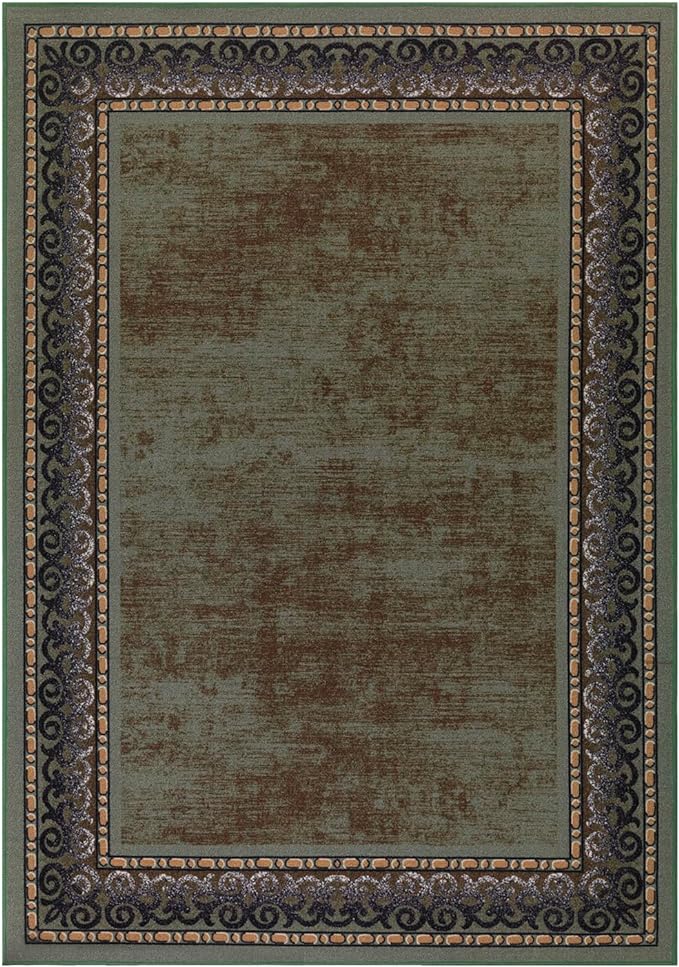 Antep Rugs Alfombras Bordered Modern 5x7 Non-Slip (Non-Skid) Low Pile Rubber Backing Indoor Area Rug (Green, 5' x 7')