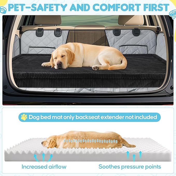Loiion Dog Car Bed, Non-Slip Backseat Extender Pet Mat, Removable Washable Dog Bed for SUVs, Sedans & Trucks, Anti-Slip Travel Mat for Dogs, Easy Clean & Scratch-Proof & Comfort Black (50"×24.6")