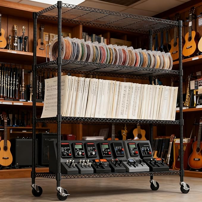 4 Tiers Shelf 1400 lbs Steel Storage Shelving Utility Shelving Unit Steel Organizer Wire Rack for Home,Kitchen,Office,Garage Black 17.7" D x 47.2" W x 62.7" H