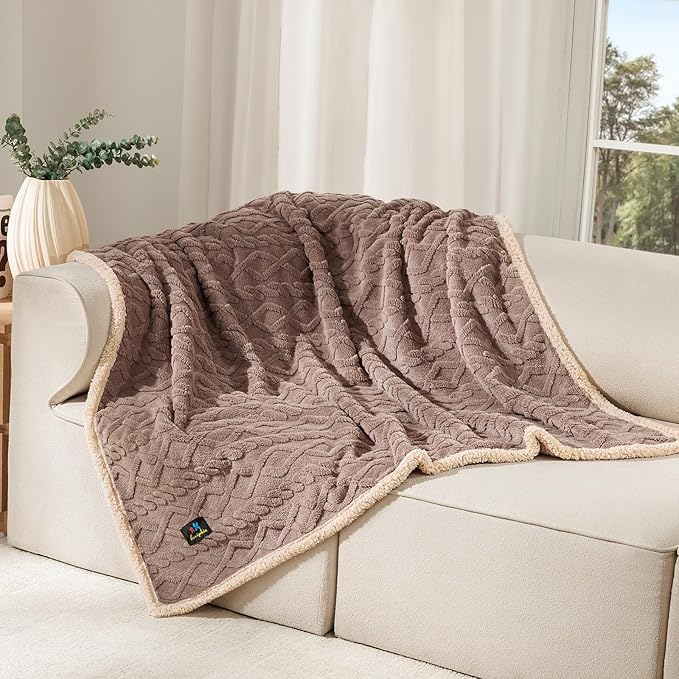 Waterproof Pet Blanket, Liquid Pee Proof Dog Blankets for Sofa Bed Couch, Reversible Sherpa Fleece Furniture Protector Cover for Small Medium Large Dogs Cats,Khaki Large（65" x 57"）