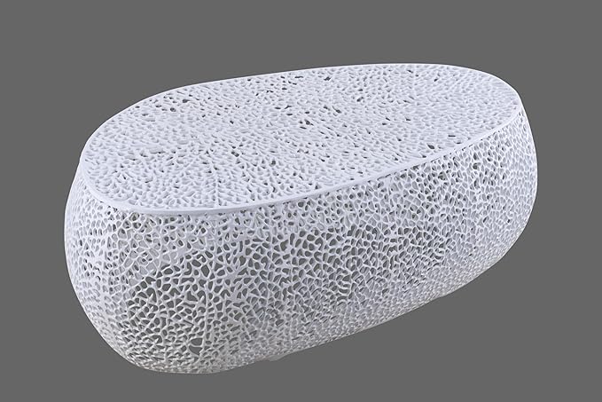 Modern Contemporary Oval-Shape 50" Coffee Table, Solid Aluminum intrigued Design, Mesh Cocktail Table, Creative Center Table for Living Room and Bedroom, Casted in White