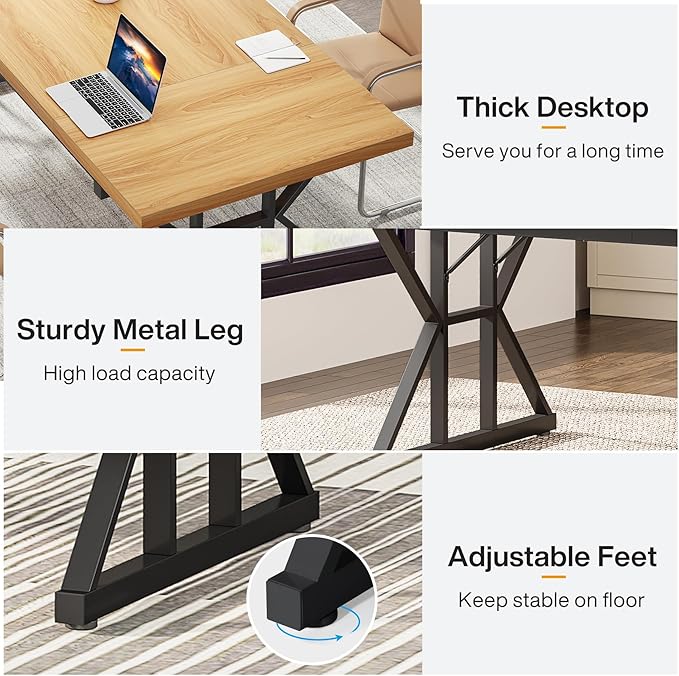 Tribesigns 70.8-Inch Executive Desk, Large Computer Office Desk Workstation, Modern Simple Style Laptop Desk Study Writing Table Business Furniture for Home Office (Light Walnut/Black, 70.8 Inch)