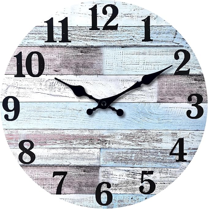 XNM Wood Extra Large Clocks Battery Operated Decorative 24 Inch Nautical Grey Rustic Wall Clock for Office Round Wall Clock Silent(MDF No Solid Wood)