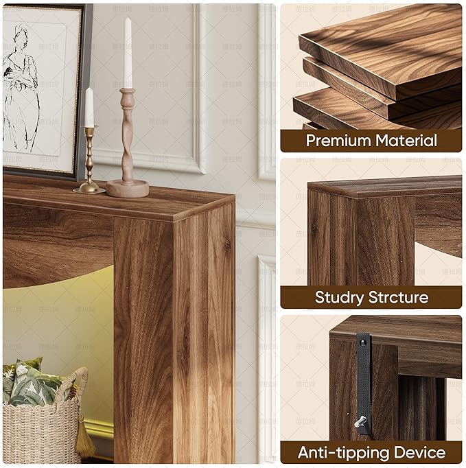 Farmhouse Console Table, 47 Inches Entryway Console Table with LED Light, Sofa Table Behind Couch, Wooden Accent Entryway Table for Living Room, Hallway