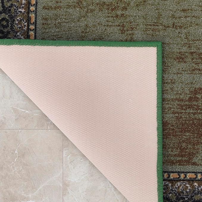 Antep Rugs Alfombras Bordered Modern 2x4 Non-Slip (Non-Skid) Low Pile Rubber Backing Kitchen Area Rug (Green, 2'3" x 4')