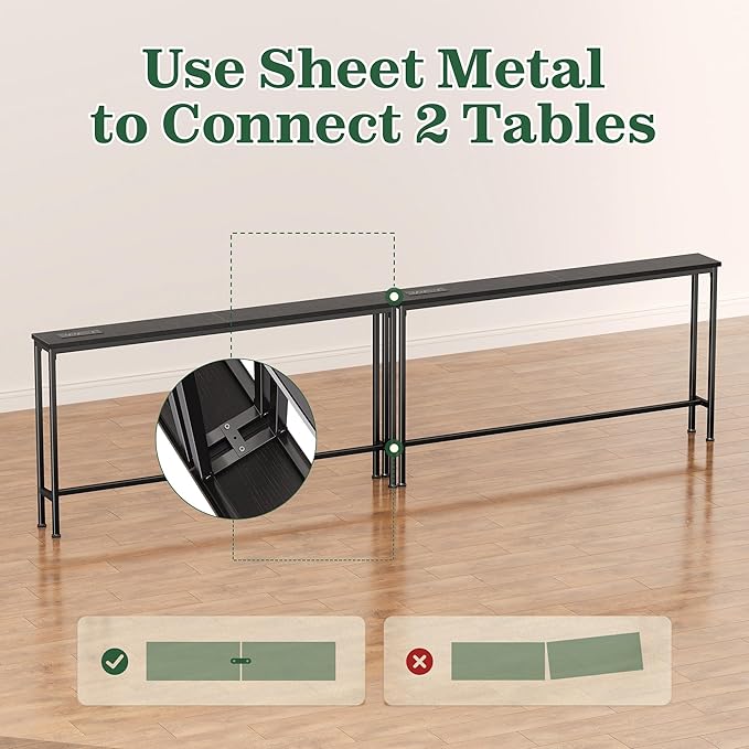 SUPERJARE 110.2 Inch Sofa Table with Power Outlets and USB-C Ports, 5.9 Inch Narrow Console Tables, Entryway Hallway Couch Tables with Storage, Behind Sofa, Small Spaces, Living Room, Black