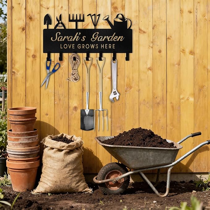 Personalised Key Holder for Wall, Garden Tool Organizer, Key Holder Wall Mount, Garden Decor, Heavy Duty Key Organizer Rack for Outdoor Yard Entryway Office Storeroom, Gardening Gifts