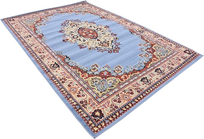 Unique Loom Reza Collection Traditional Persian Style Area Rug, 6 x 9 ft, Light Blue/Ivory