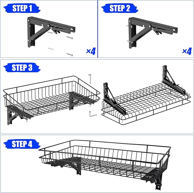 ULIBERMAGNET Large Folding Garage Shelf,Heavy Duty Wire Basket Storage Shelving,400LB Wall Mounted Storage DIY Folding Utility Racks for Garage, Office, Basement, Closet, Kitchen, Laundry