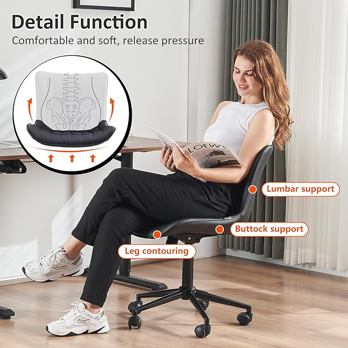 Kidol & Shellder Black Leather Home Office Desk Chair with Wheels Modern Cute Armless Executive Swivel Vanity Chair with Comfy Padded Back Ergonomic Rolling Adjustable Computer Task Chair Small