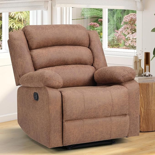 ANJ Recliner Chair, Overstuffed Manual Living Room Chair with Breathable Faux Leather, Comfortable Reclining Chair for Relaxation