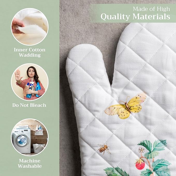 Maison d' Hermine Oven Gloves 100% Cotton Oven Mitt 7" x 13" with Loop Heat Resistant, BBQ, Cooking Gloves, Baking, Grilling, Kitchen, Handling Hot Pans Spring/Summer (Pack of 1, Printemps)