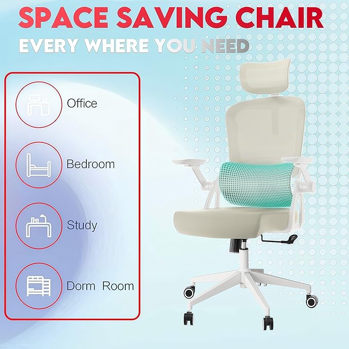 Ergonomic Office Chair - 400LB Comfy Desk Chairs with Adjustable Headrest and Lumbar Back Support, Mesh Computer Chairs with Wheels and Arms for Home Office, Study, Bedroom and Dorm (01khaki)