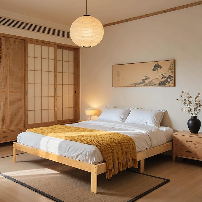 Hokway Wood Full Size Bed Frame- No Wobble,Noise-Free,Easy Assembly with Precise Holes,12 in Wood Slat Support,No Box Spring Needed,Natural