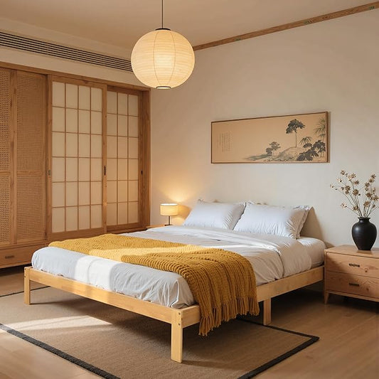 Hokway Wood Queen Bed Frame-No Wobble,Noise-Free,Easy Assembly with Precise Holes,12 in Wood Slat Support,No Box Spring Needed,Natural