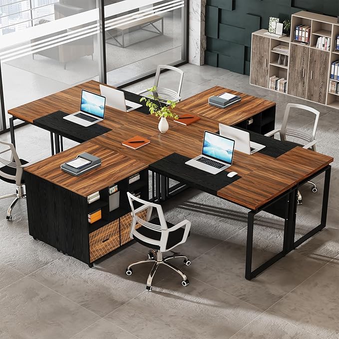 Tribesigns L-Shaped Executive Desk with Reversible File Cabinet, 63" Office Desk with Storage Drawers, L-Shaped Computer Desk with Drawer Cabinet for Hanging Letter Size Files (Brown+Black)