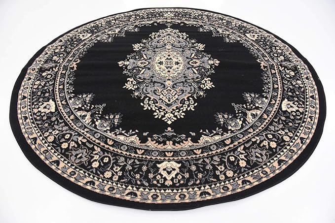 Unique Loom Reza Collection Traditional Persian Style Area Rug, 8' 0" x 8' 0", Black/Beige