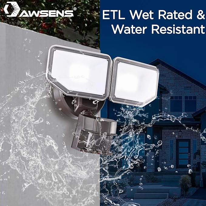 40W LED Security Lights Motion Sensor Light Outdoor, 180 Degree, 4000LM, 5000 K, ETL Water Resistant, Clear 2 Head Motion Detector Flood Light for Garage, Yard 2-Pack (Bronze)