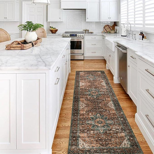 Moynesa Washable Rug Runners for Hallways, Boho 2'6"x8' Runner Rug Non-Slip Ultra-Thin, Long Vintage Oriental Medallion Carpet Runner for Laundry Bedroom Kitchen Bathroom