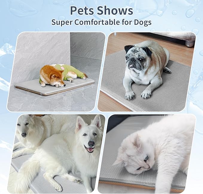 Dog Cooling Mat Breathable Anti-Slip Pet Bed Pad for Crates & Kennels Washable and Comfortable（Grey 36×23×1.2 inches）