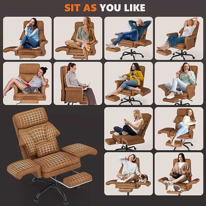 ELABEST C39 Cross Legged Office Chair with Footrest & Convertible Armrests-Pet-Friendly Criss Cross Home Desk Chair, Ergonomic Big and Tall Executive Chair with Lumbar Pillow