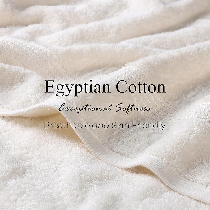 Superior Heritage Egyptian Cotton 3 Piece Towel Set, Assorted Absorbent Towels for Bathroom, Guest Bath, Luxury Home Decor Essentials, Includes 1 Bath, 1 Hand, 1 Face Towel/Washcloth, Ivory