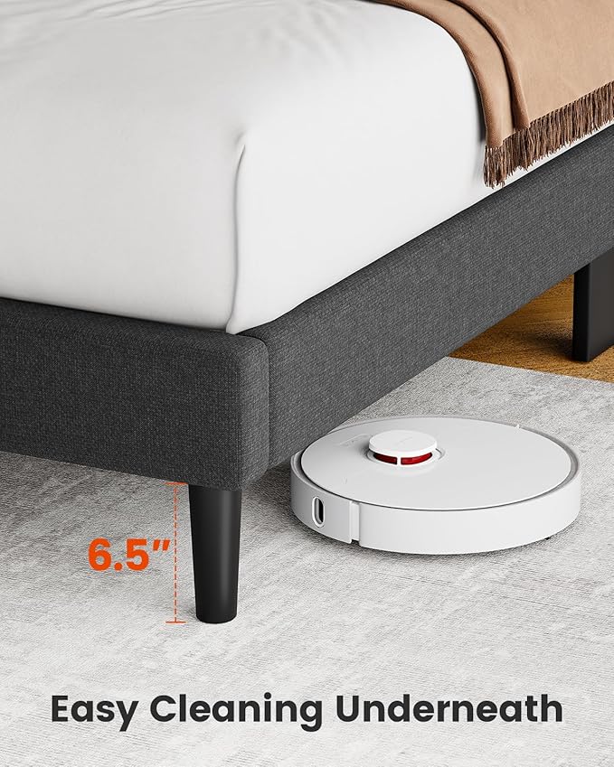 Amada Twin Platform Bed Frame with 12 Thickened Legs & Adjustable Fabric Upholstered Headboard, Solid Wooden Support 1300 Lbs Weight Capacity, No Box Spring Needed/Easy Assembly/Underbed Storage