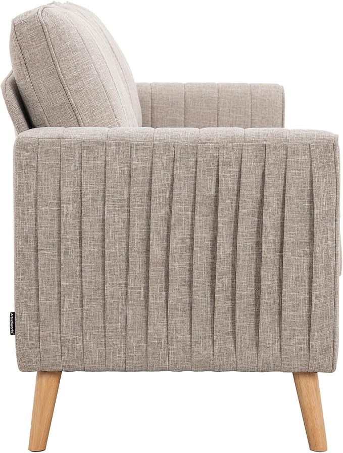 Artechworks Handmade Sofa Couch, 3-Seater 76" Wide W/Fresh Sand Gray Style Linen, Modern Mid-Century Fusion Stylish Couch French Piping Design Sofa for Living Room Apartment Lounge, Reception,Sand