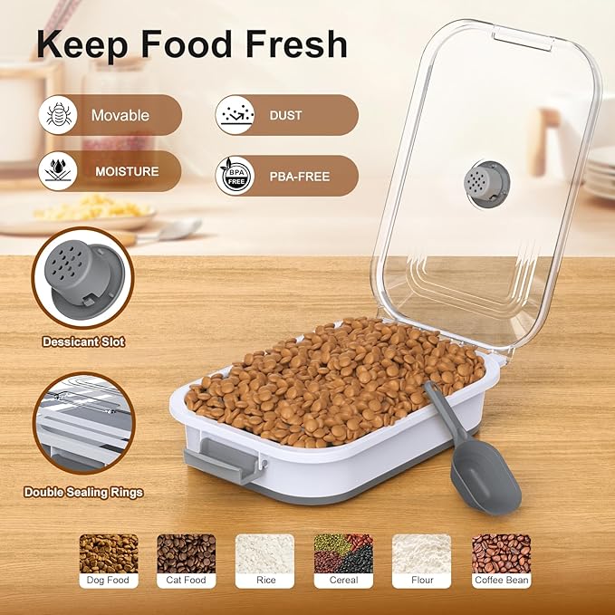 Dog Food Storage Container, 10-23 Lbs Collapsible Dog Food Container with Transparent Airtight Lid, Wheels and Scoop, Travel Pet Food Storage Container for Cat, Dog and Bird, Keep Dry Food Fresh