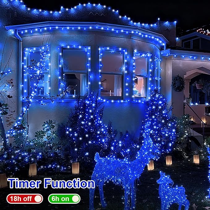 QITONG Blue and White Christmas Lights Outdoor Waterproof, 165ft 500 LED String Light Plug-in, Clear Wire Indoor Christmas Tree Lights with 8 Modes
