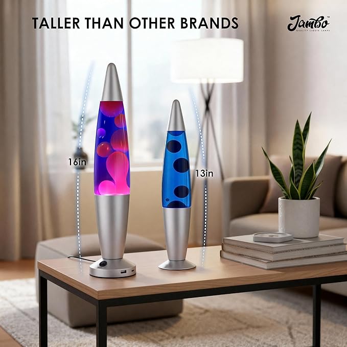 JAMBO Beautiful Liquid Lamp with USB Ports, 16" Motion Light with Blue Liquid Purple Wax, Relaxing Nightlight, Mood Light for Bedroom, Living Room, Office - Adults, Teens, Kids
