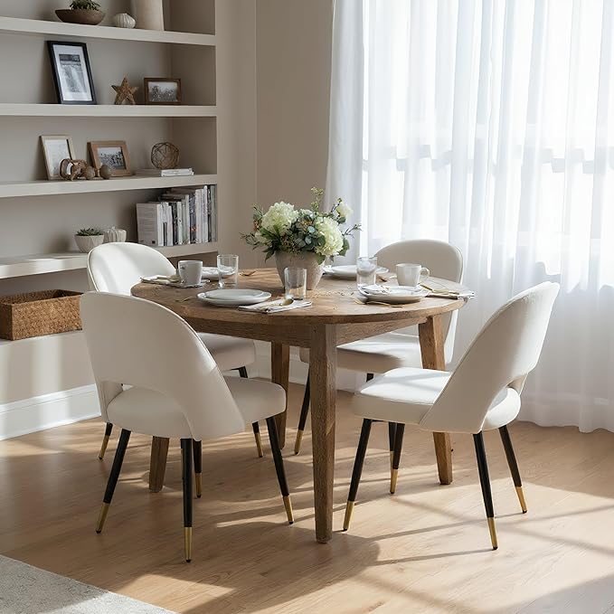 DUOMAY Modern Dining Chair Set of 6 with Open Back, Velvet Upholstered Armless Chair with Metal Frame Side Chair for Kitchen Dining Room Living Room, Beige