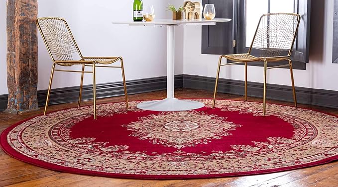 Unique Loom Reza Collection Traditional Persian Style Area Rug, 8' 0" x 8' 0", Burgundy/Ivory