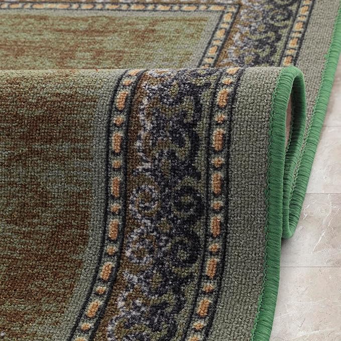 Antep Rugs Alfombras Bordered Modern 2x4 Non-Slip (Non-Skid) Low Pile Rubber Backing Kitchen Area Rug (Green, 2'3" x 4')