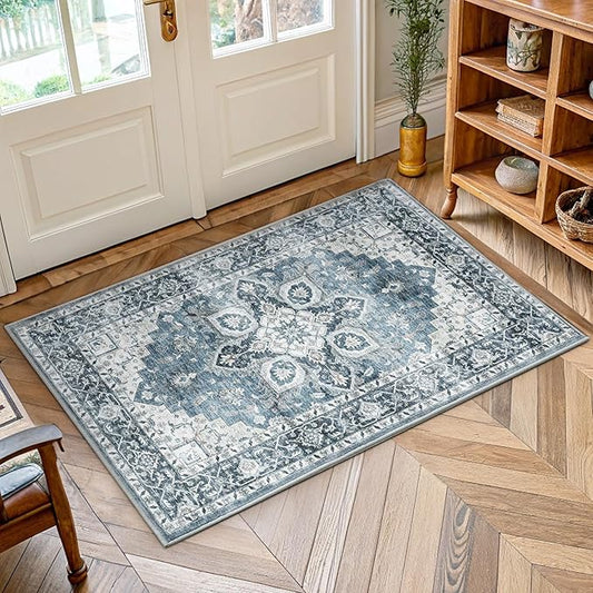 AMADA HOMEFURNISHING 2x3 Washable Area Rug, Low-Profile Entryway Rug with Non-Slip Backing & Durable Edge Binding, Vintage Rug Pattern, Small Rugs for Entryway, Kitchen & Living Room