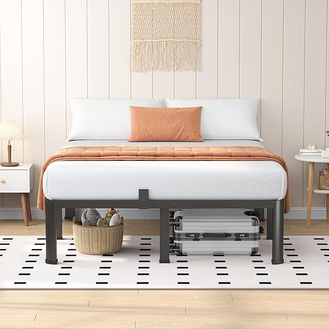 16 Inch King Heavy Duty 3500 lbs Bed Frame with Round-Corner Legs & Anti-Squeak Design – Quick Assembly Metal Platform, No Box Spring Needed
