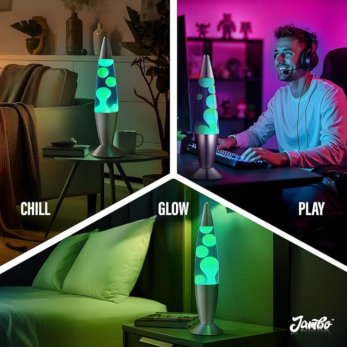 JAMBO 16" Beautiful Lamp- Blue with Yellow/Green Wax, Relaxing Liquid Light, Night Light Nightlight, Home Decor Living Room Office Bedroom Lamp for Adults Teens Kids, Magma Motion