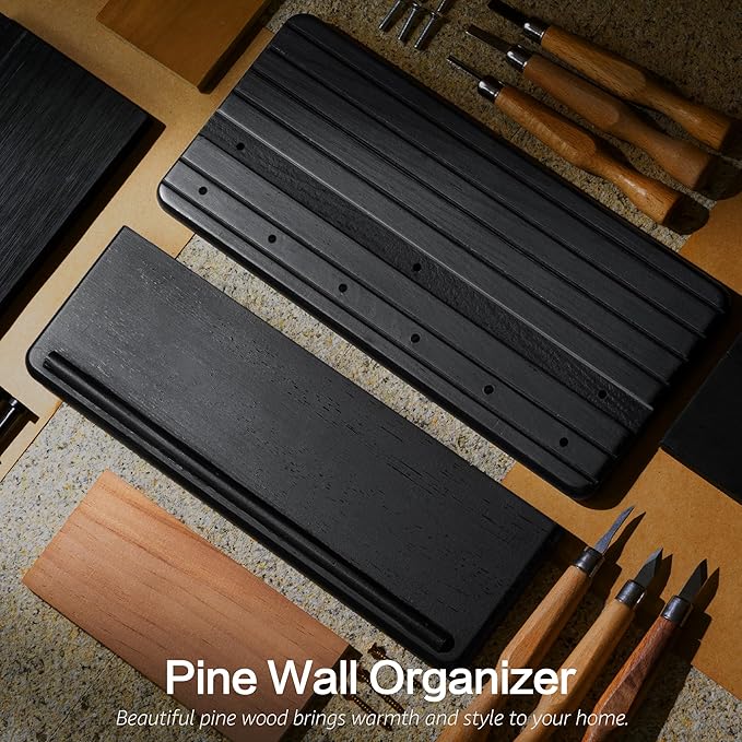 Rebee Vision Decorative Key Holder Wall Mount for Room Decor Aesthetic – Chic 11-Inch Wooden Key Holder for Wall with 6 Hooks & Floating Shelf - Elegant Home Organization Accent (Black)