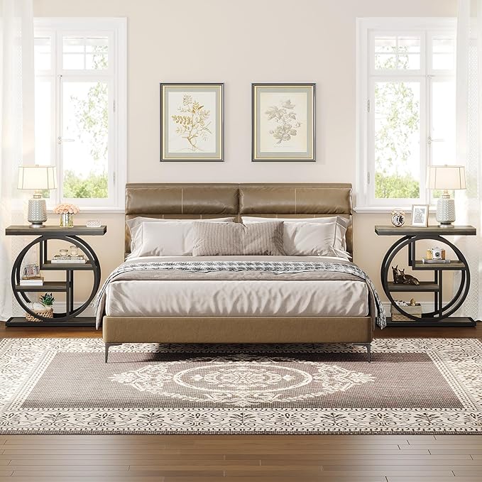 Tribesigns End Table Set of 2, 4-Tier Narrow Side Table with Storage Shelves, Wood Small Sofa Side Table with Geometric Metal Frame, Industrial Bedside Table for Bedroom, Living Room, Grey