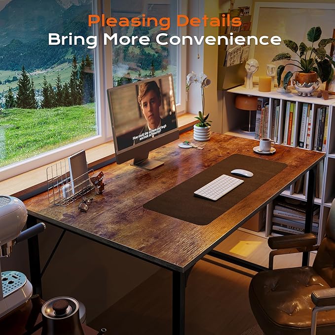 PRAISUN 40 X 24 Inch Computer Desk with Deeper Desktop, Gaming Office Writing Work Desk for Home Office, Study, Bedroom, Work from Home, Metal Frame, Rustic Brown