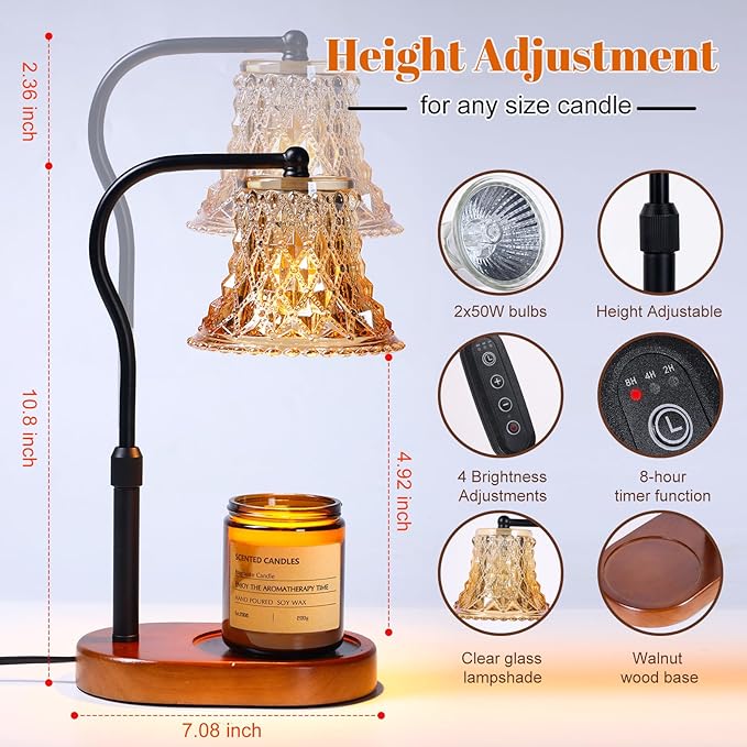 Candle Warmer Lamp with Candle Melter, Electric Candle Lamp Warmer, with Timer & Dimmer Height Adjustable Scented Candles, Mother's Day Christmas Gift for Mom, Candle Warmer Lamp Bulbs for Home Deco