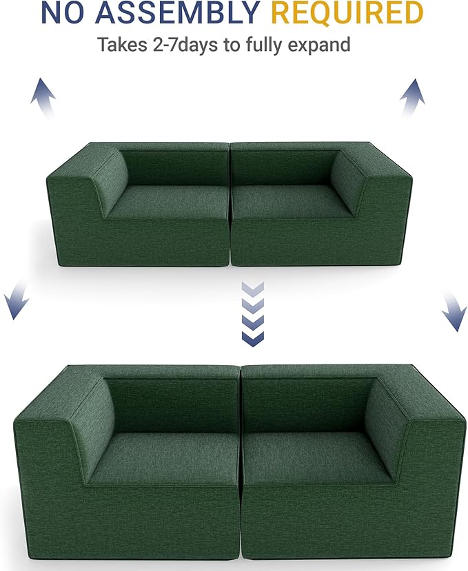 76" Sectional Compressed Sofa Modular Couches Loveseat 2 Deep Seat,High-Density Foam No Assembly Required,2-Piece(2xCorner) for Living Room Fabric Chenille Green