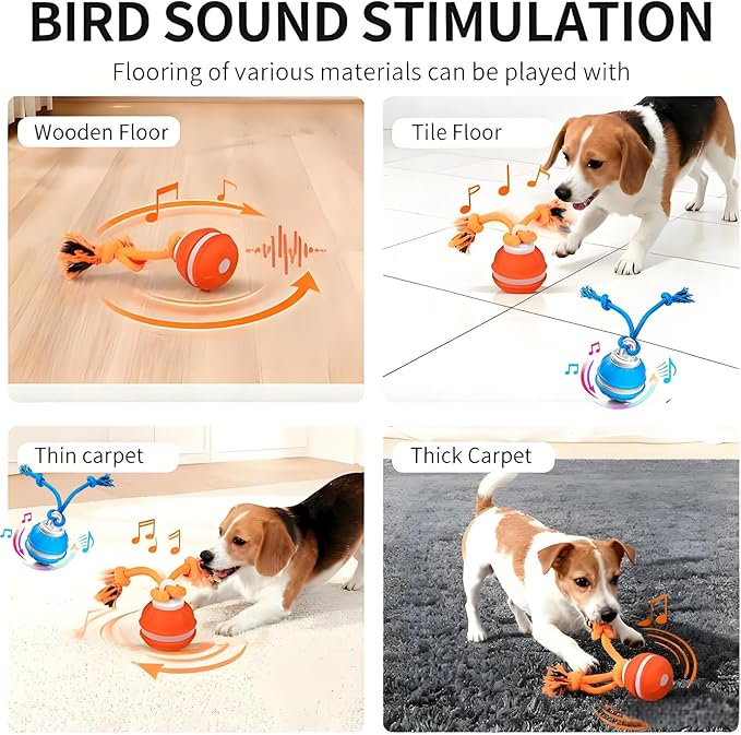 Interactive Dog Ball Toy,Interactive Dog Toys for small dogs,Peppy Pet Ball for Dogs,Motion Activate Rolling Dog Toy with Birdsong Squeaky Chewable Rope Tiny Fetch Dog Toys to Keep them Busy(Blue)
