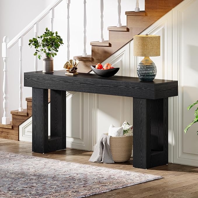 Tribesigns 63-Inch Long Console Table, Wooden Rectangular Sofa Table Behind The Couch, Farmhouse Entryway Table for Entrance, Hallway, Living Room (Black)