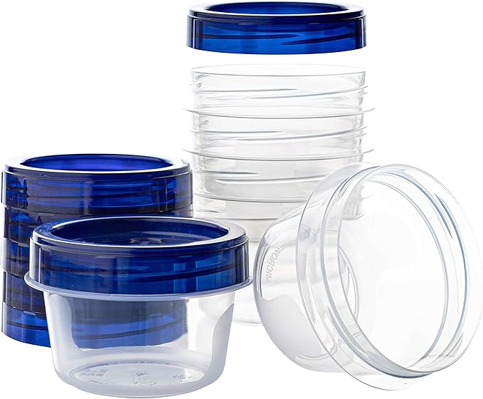 PLASTICPRO [4 oz 144 Pack] Twist Top Deli Containers Clear bottom With blue Top Twist on Lids Reusable, Stackable, Food Storage Freezer Container Pack of 144