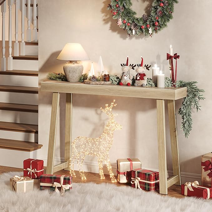 Huuger Entryway Console Table with Charging Station, USB-C Port, 47.2 Inch Sofa Table with Metal Legs, Entry Hallway Table with Thicker Desktop, Modern Behind Couch Table, Natural