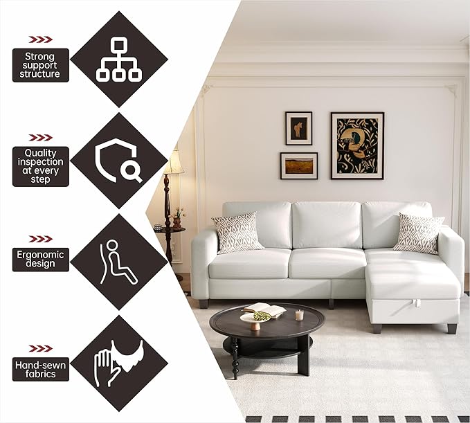 Youmumeub 79''Sectional Couch Couches for Living Room - L-Shaped 4-Seater Deep Sectional Sofa,Removable Covers,Suitable for The Living Room, Apartment or Office-Beige