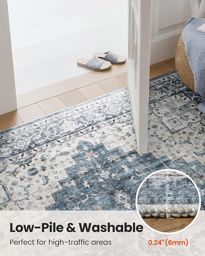 AMADA HOMEFURNISHING 3x5 Washable Area Rug, Low-Profile Entryway Rug with Non-Slip Backing & Durable Edge Binding, Vintage Rugs for Bedroom, Entryway & Kitchen
