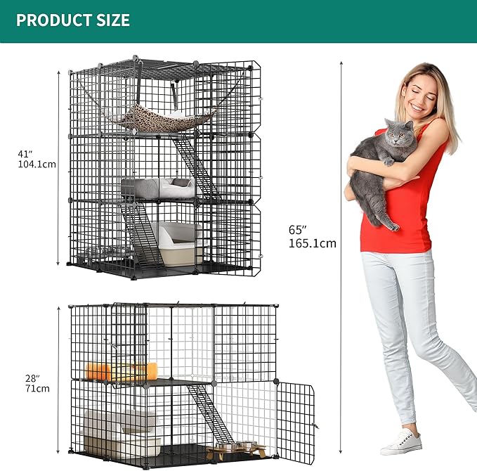 YITAHOME 2-Tier Cat Cage Indoor Outdoor: 28" L x 28" W x 28" H DIY Cat Enclosures Kitten Cage Pet Playpen Metal Kennel for 1-2 Cats Small Animals Ferret Kitty Squirrel